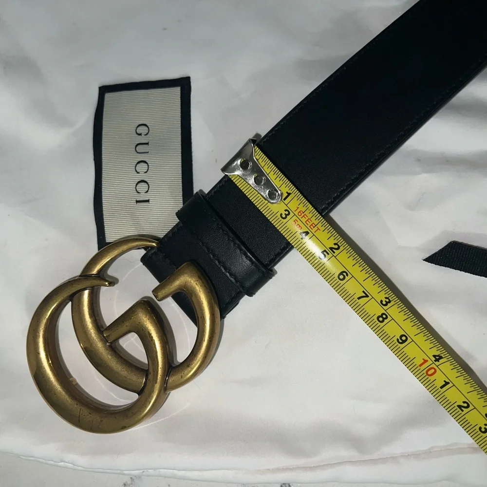 Gucci Black Leather Belt with Gold Double G Buckle